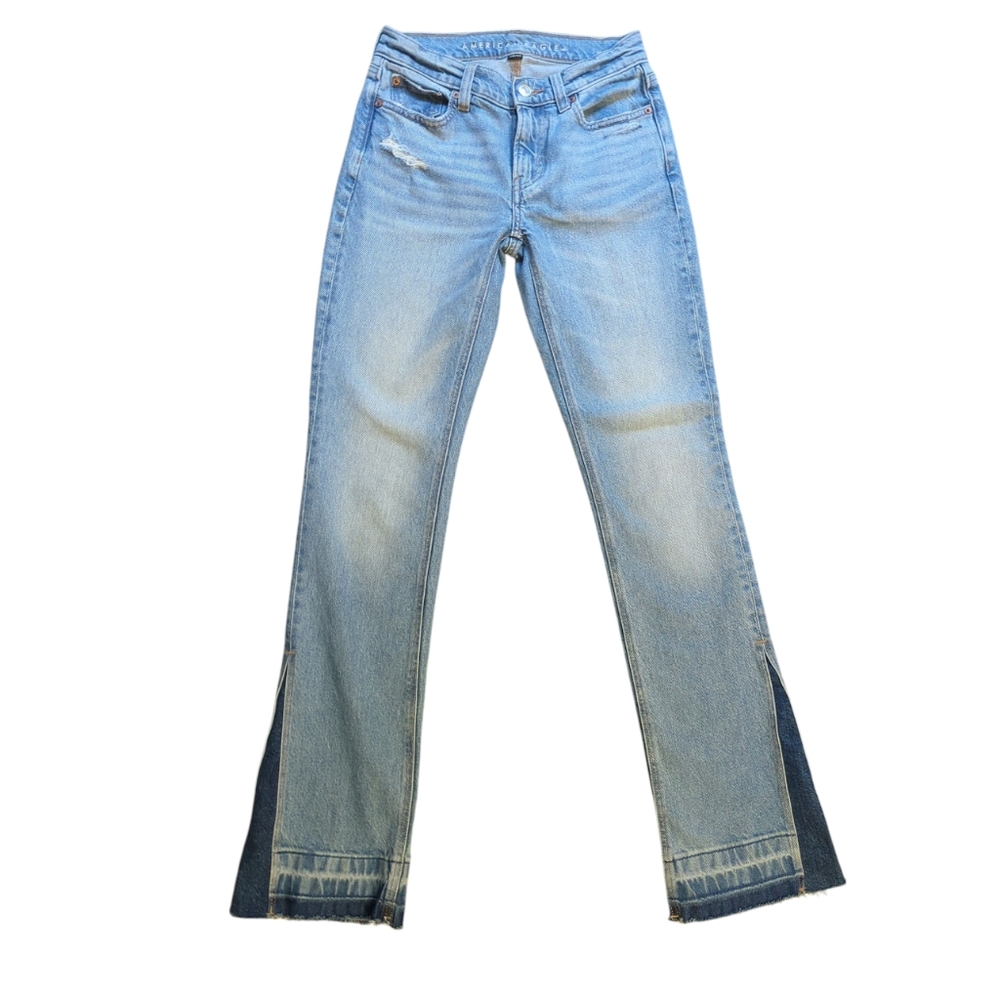 American Eagle 90's Low Rise Skinny Kick Jeans, 00, Flare Patchwork Bell-bottoms